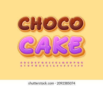 Vector artistic sign Choco Cake with handwritten style Font. Tasty Alphabet Letters and Numbers set