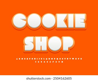 Vector artistic sign Cookie Shop. Abstract Style Font. Unique Bright Alphabet Letters and Numbers set.