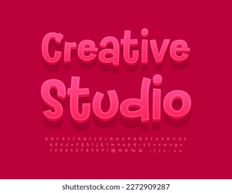 Vector artistic Sign Creative Studio. Funny Red 3Dl Font. Modern Alphabet Letters, Numbers and Symbols set