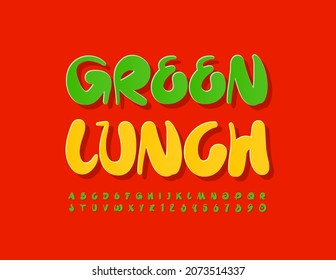 Signo artístico vectorial Green Lunch. Letra brillante manuscrita. Conjunto creativo de letras y números de alfabeto