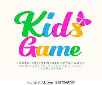 Vector artistic sign Kids Game. Colorful handwritten Kids. Cursive Alphabet Letters, Numbers and Symbols set.