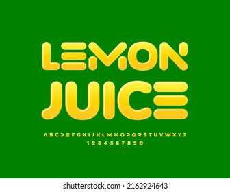 Vektorkunstzeichen Lemon Juice. Einzigartige gelbe Schriftart. Kreativ glänzende Alphabet Letters and Numbers Set