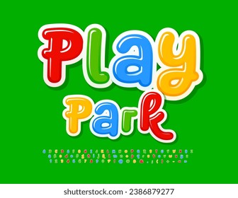 Vector artistic sign Play Park with handwritten Font. Colorful artistic Alphabet Letters and Numbers set