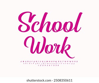Vektorgrafik künstlerische Zeichen School Work. Helle handgeschriebene Schriftart. Kursiv Alphabet Buchstaben und Zahlen gesetzt.