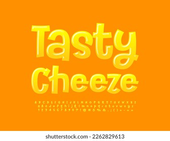 Vector artistic Sign Tasty Cheese. Funny Glossy Font. Funny handwritten Alphabet Letters and Numbers.