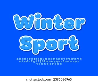 Signo artístico vectorial Winter Sport. Fuente brillante azul. Conjunto de letras y números de alfabeto moderno