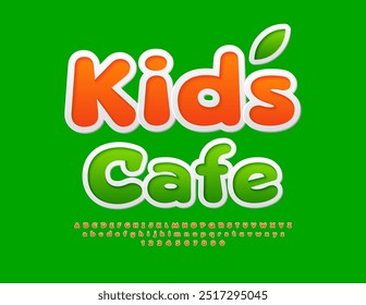 Vector artistic signboard Kids Cafe. Cute Funny Font. Comic style Alphabet Letters and Numbers set.