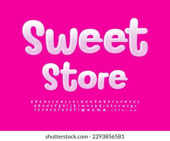 Cartel artístico vectorial Sweet Store. Graciosa letra brillante. Letras y números de alfabeto de estilo lúdico.