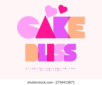 Vector Artistic sticker Cake Bliss for Cafe and Shop. Watercolor Transparent Font. Colorful Alphabet Letters and Numbers set.
