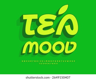 Vector Pegatina artística Sentimiento de té. Fuente verde moderna. Letras y números isométricos únicos