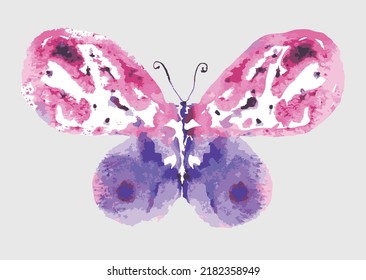 Vector artistic watercolor pink and violet butterfly. Hand drawn artwork.