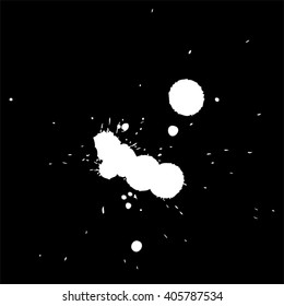 Vektorkünstlerisch-weiße Farbe handgefertigt kreative nass schmutzige Tinte oder Öltropfen Silhouette einzeln auf schwarzem Hintergrund, Metapher zu Kunst, Grunge oder Grungy, Dekoration, abstraktes Symboldesign