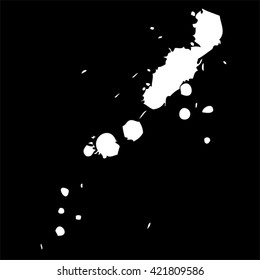 Vector artistic white paint hand made creative wet dirty ink or oil drop spots silhouette isolated on black background, metaphor to art, grunge or grungy, decoration, education abstract symbol design