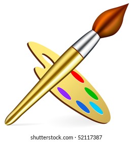 Vector artist's palette and brush on white background