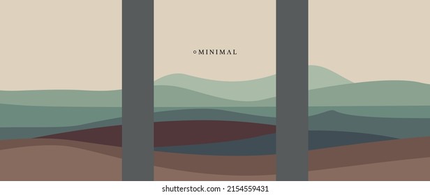 Diseño de artes vectoriales para impresiones, afiches, portada, artes murales y decoración doméstica.Vector de fondo de paisaje abstracto mínimo. Fondo de montaña.Ilustración plana vectorial. Hermosa montaña marrón verde.
