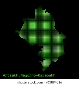 Vector Artsakh, Nagorno-Karabakhmap dotted silhouette with green dots on a black background (as on old ancient computers running DOS)