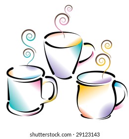 Vector artwork of 3 colorful coffee cups