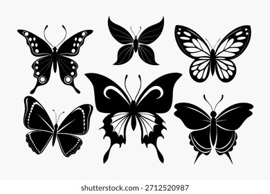 Arte vetorial de borboletas em preto para design digital e impresso