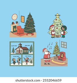 Vector artwork of Christmas carols and songs celebrating the holiday, featuring festive themes perfect for seasonal designs and decor.