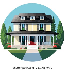 Vector Artwork Depicting a Harmonious House and Lot in a Suburban Area