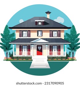 Vector Artwork Depicting a House and Lot Blending Seamlessly with the Surrounding Environment