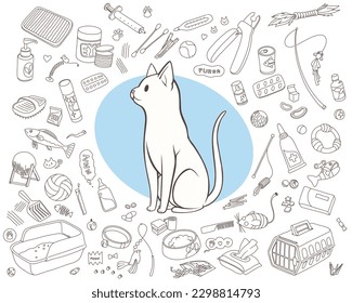 Vector artwork and doodle design of a hand-drawn cat element.
