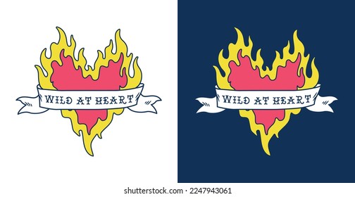 Vector artwork flaming heart and ribbon