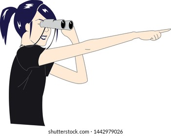 Vector artwork of a girl looking through binoculars