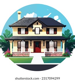 Obra vectorial que destaca una casa y mucho con viviendas gemelas