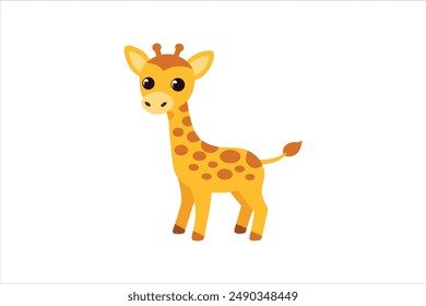 Una ilustración de arte de Vector de una curiosa jirafa bebé mirando alrededor.