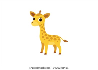 A vector artwork illustration of a curious baby giraffe looking around.