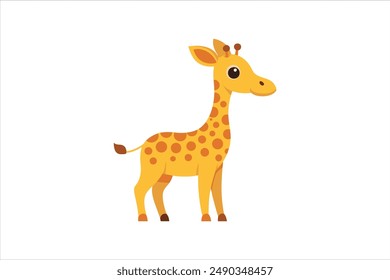 A vector artwork illustration of a curious baby giraffe looking around.