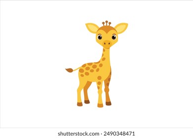 A vector artwork illustration of a curious baby giraffe looking around.