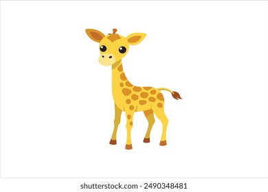 A vector artwork illustration of a curious baby giraffe looking around.