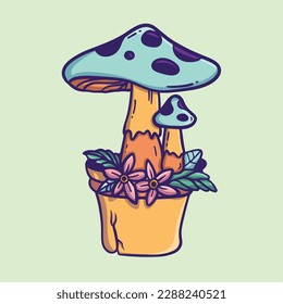 Vector artwork illustration mushroom colorfull background green Can be used as Logo, Brands, Mascots, t-shirt, sticker, patch and Tattoo design