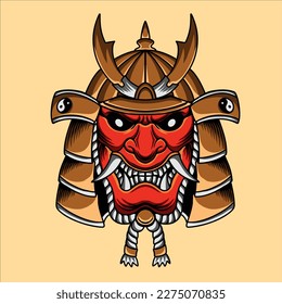 vector artwork illustration samurai mask Japanese helmet 