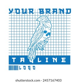 vector artwork illustration tracing a crow and a skull head