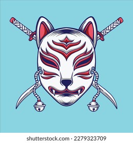vector artwork kitsune mask with sword