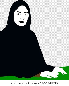 Vector artwork of lovely muslim lady in black and white.