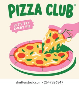 Vector artwork of a pizza club logo featuring a pizza slice.