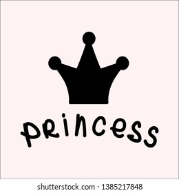 Vector artwork for print on fabric, jersey, wallpaper. For women’s underwear, sleepwear, home wear. Baby girl fashion collection. Hand draw crown elements. Sweet princess. Scrapbooking digital paper.