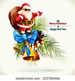 Vector artwork with santa claus on fir branch and cone around isolated. Template for invitation, congratulation and other type of celebration events. Hand drawn.