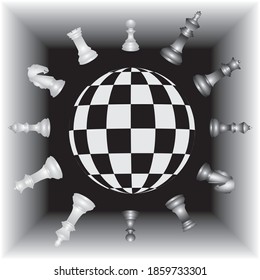 Vector Artwork showing chess board and pieces