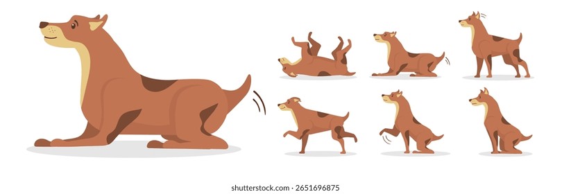 Vector artwork showing retriever breed in a single pose friendly dog with furry tail cartoon style smile mouth legs loyal eyes happy companion sitting white background isolated nose cute animal

