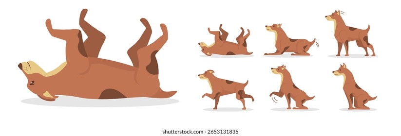 Vector artwork showing retriever breed in a single pose friendly dog with furry tail cartoon style smile mouth legs loyal eyes happy companion sitting white background isolated nose cute animal


