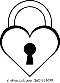 Obra de arte de Vector muestra un candado en forma de corazón que simboliza el concepto de amor y seguridad con una cerradura. La cerradura se renderiza en un diseño limpio, negro delineado.