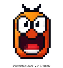 Vector artwork of a surprised orange character with large eyes and an open mouth expressing excitement and dynamic emotions