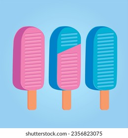 Vector artwork of three colorful popsicles. Vector popsicle colourful illustration. The size 2000x2000 px. The Idea for design products decoration, textile decoration.