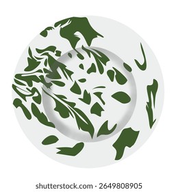 Vector artwork of a traditional enamel basin with green and white swirl pattern, ideal for nostalgic or kitchen-themed projects.