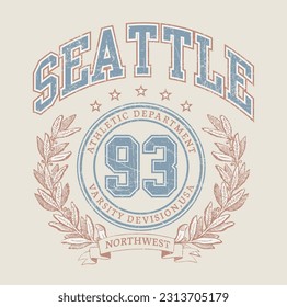 Vector artwork in varsity vintage style. Texture is removable.